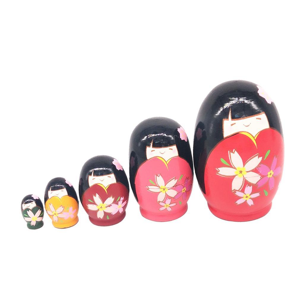 5pcs Hand Painted Matryoshka Nesting Dolls Russian Dolls Japanese Girls