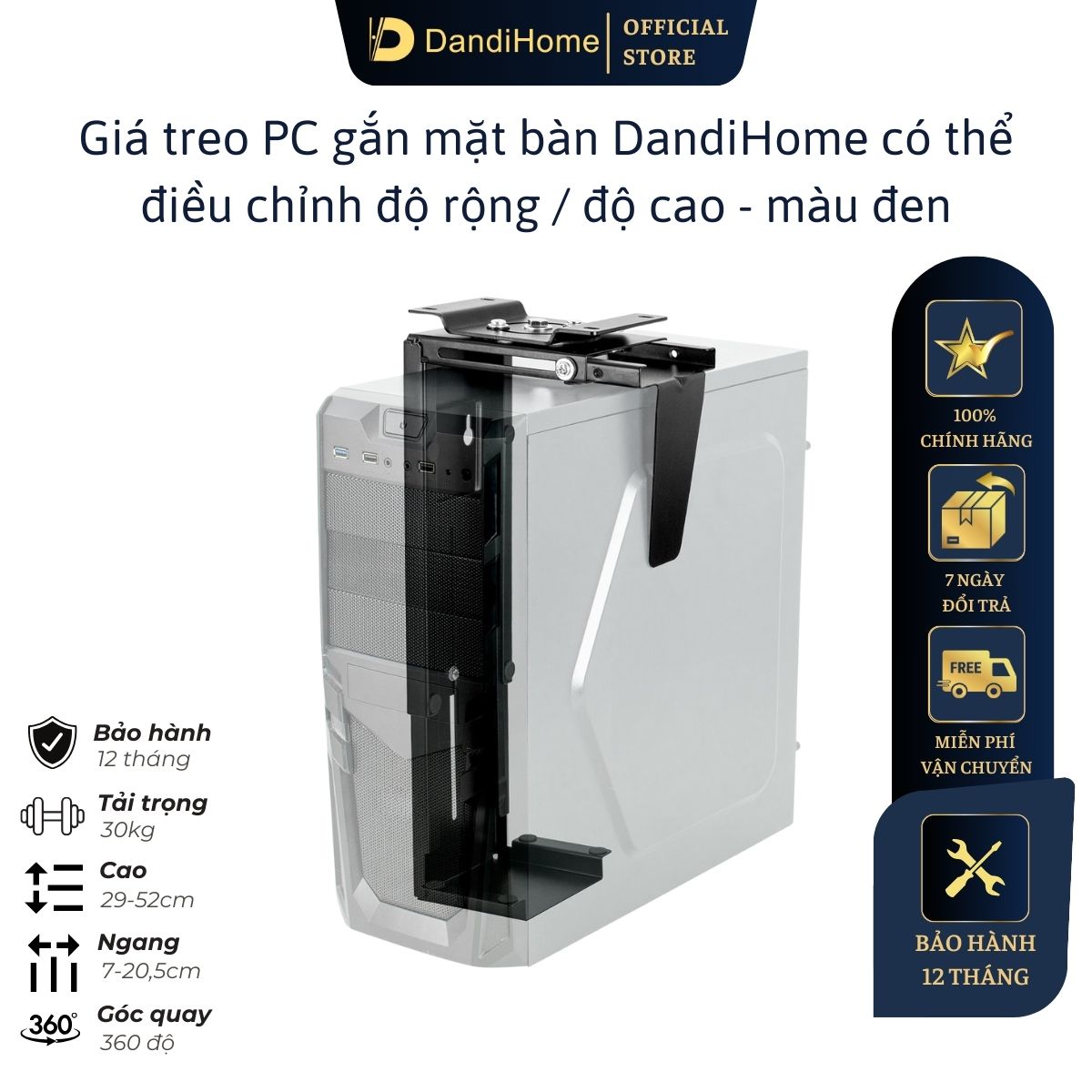 Giá treo PC, giá đỡ CPU gắn bàn DandiHome có thể điều chỉnh độ rộng-cao, bảo hành 1 năm