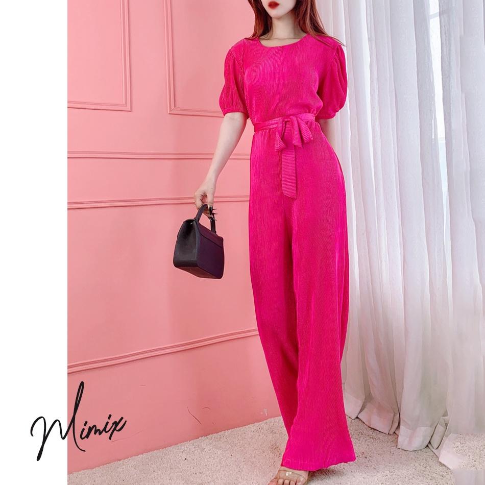 Jumpsuit thun dập ly thắt eo MIMIX sang trọng BN3195