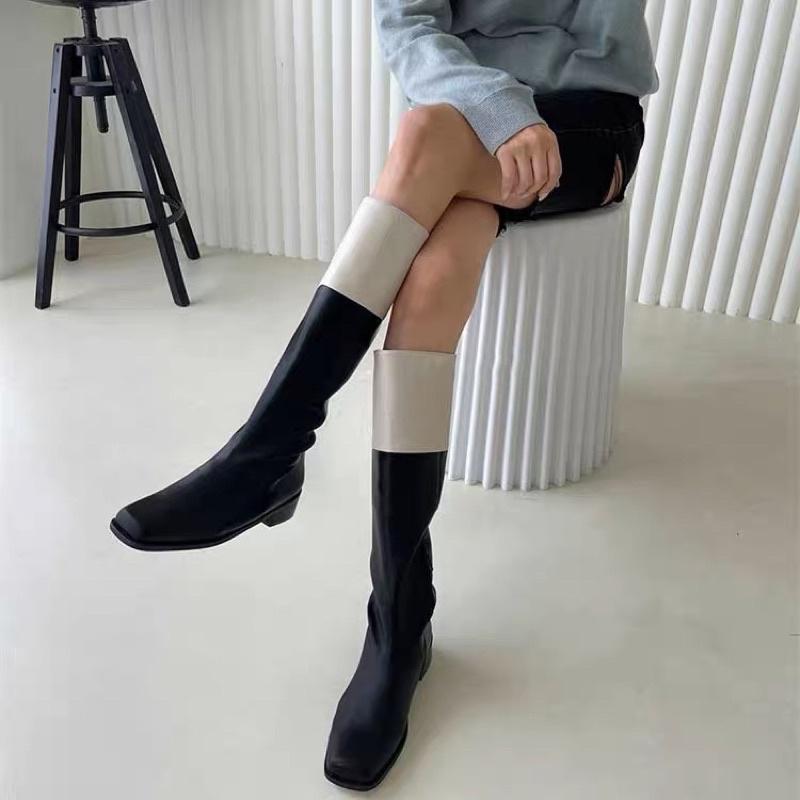 Giày boots đùi cổ cao phối 2 màu Hàn Quốc