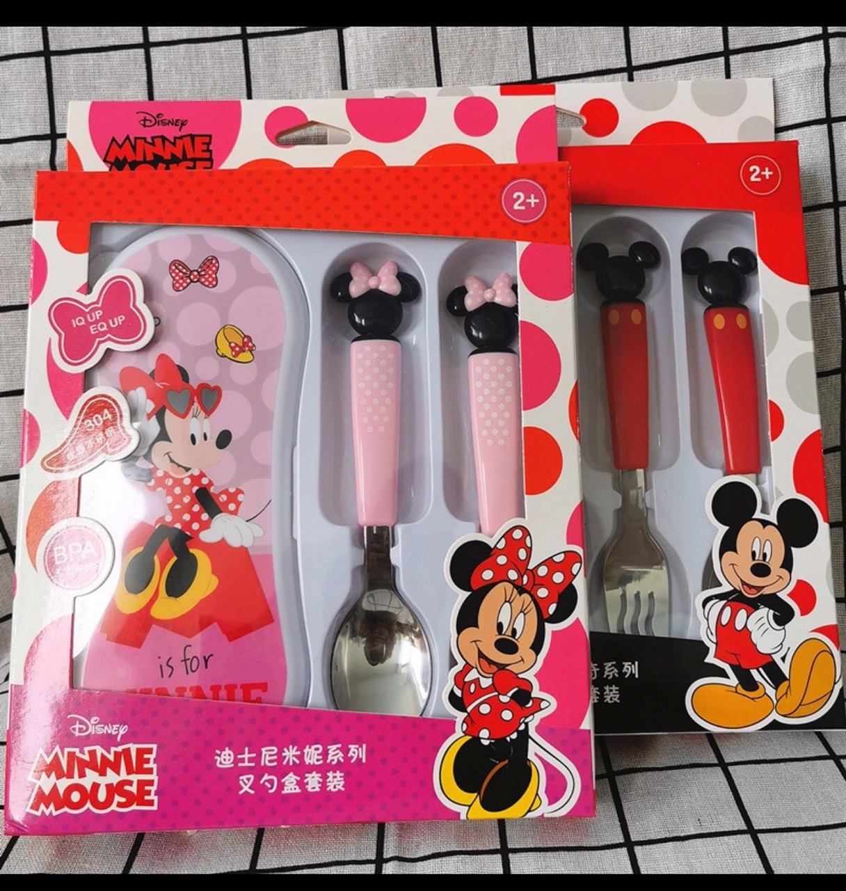 Set muỗng , nĩa inox kèm hộp đựng hình chuột Minnie siêu cute cho bé gái - PDM2362