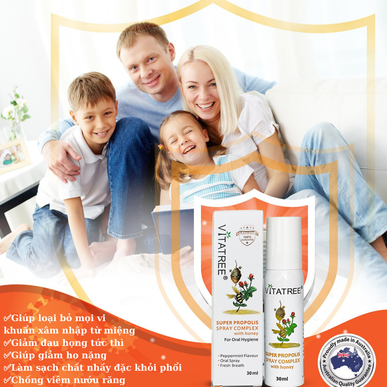 Combo 3 Chai Vitatree Keo Ong Super Propolis Spray Complex Giúp Tăng Cường Hệ Miễn Dịch - Chống Vi Khuẩn, Viêm Họng, Viêm Nướu Và Giảm Ho, Cảm Lạnh, Nhanh Lanh Vết Thương - 30ml x 3 Chai Dùng Cho Cả Gia Đình
