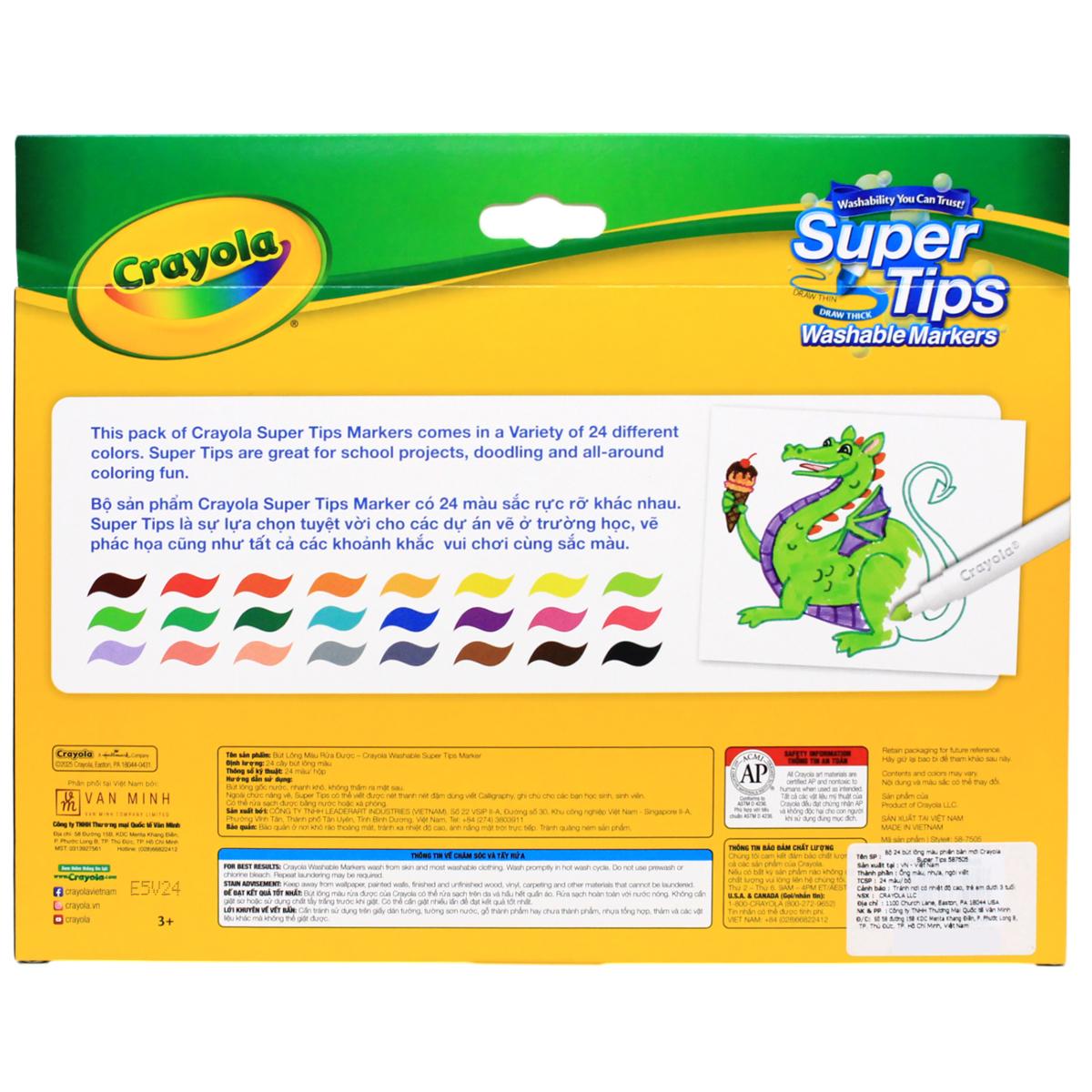 Hộp 24 Bút Lông Màu Rửa Được - Phiên Bản Mới Super Tips - Crayola 587505