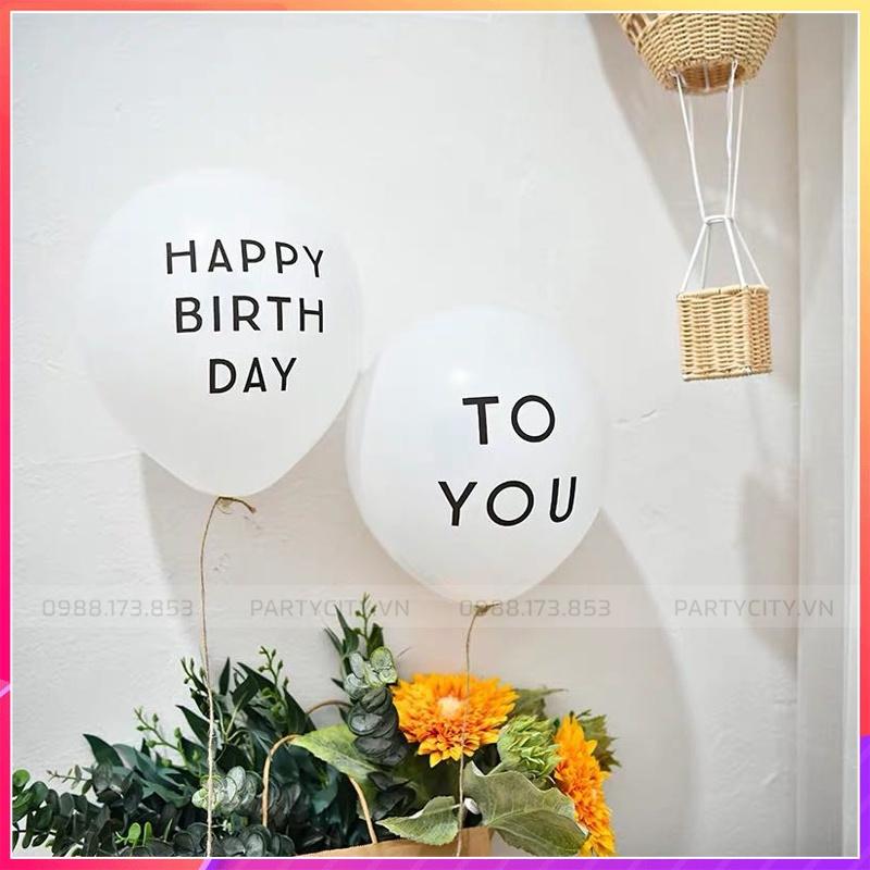 Cặp Bóng Bay Trang Trí Sinh Nhật Kiểu Hàn Quốc Màu Trắng in chữ HAPPY BIRTHDAY TO YOU