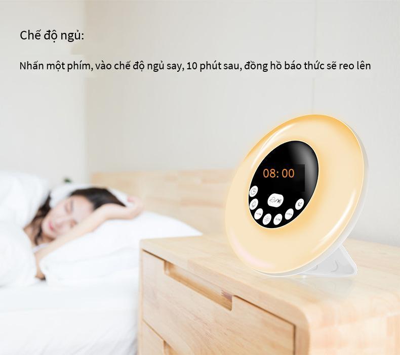 Đèn báo thức mô phỏng bình minh và hoàng hôn mới thuận lợi nhất, đồng hồ báo thức LED thông minh, loa Bluetooth đầu giường có tiếng ồn trắng đầy màu sắc