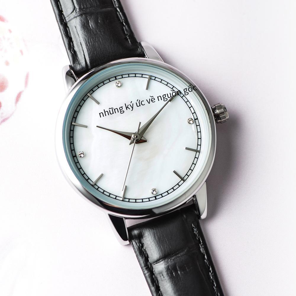 Phong cách mới nhất Kuaishou rung phát sóng trực tiếp đồng hồ đeo tay nữ bằng da thật phong cách nóng bỏng Wenyi Sen series đồng hồ thạch anh tròn nhỏ có giá trị cao