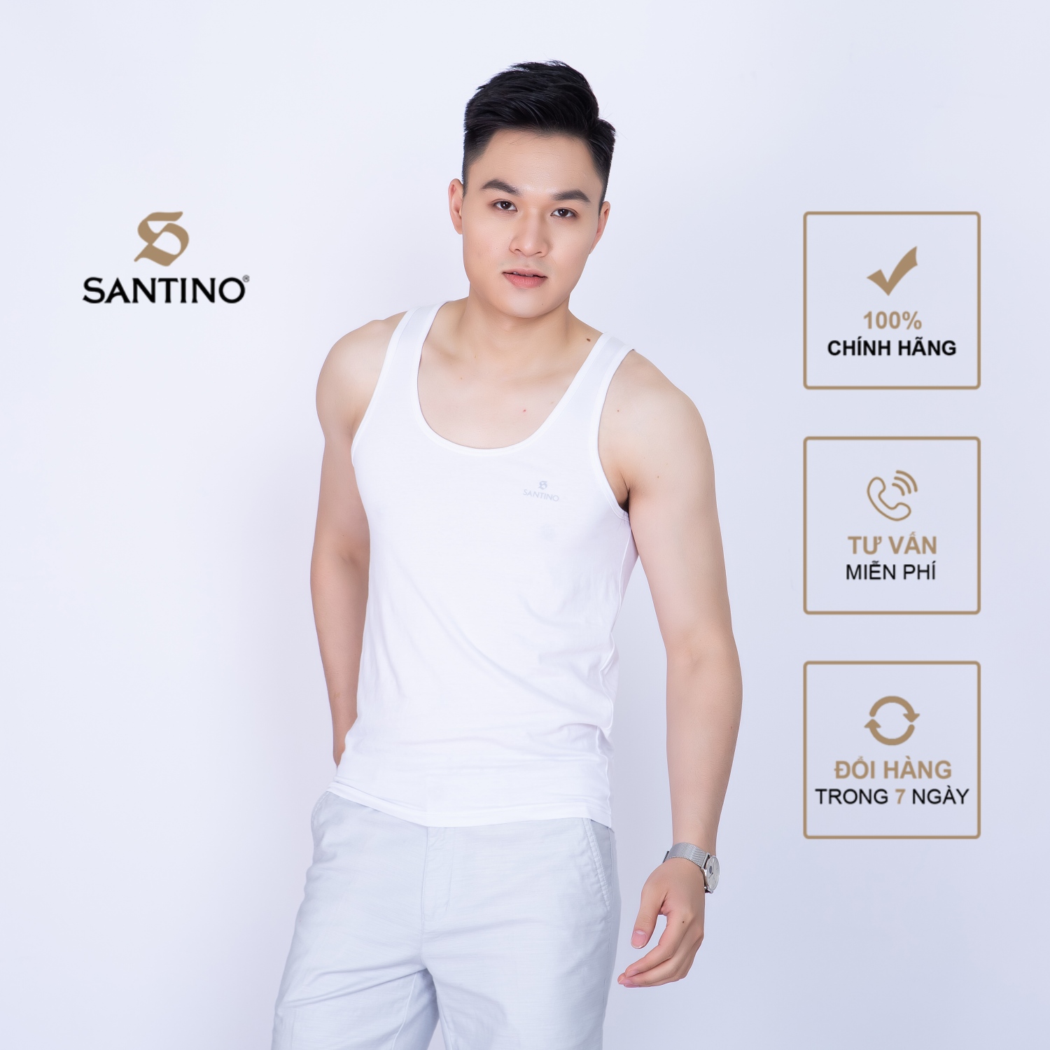 Áo thun nam ba lỗ Santino chất liệu Cotton thoải mái, năng động, thấm hút tốt, phù hợp mọi lứa tuổi TSB135B501