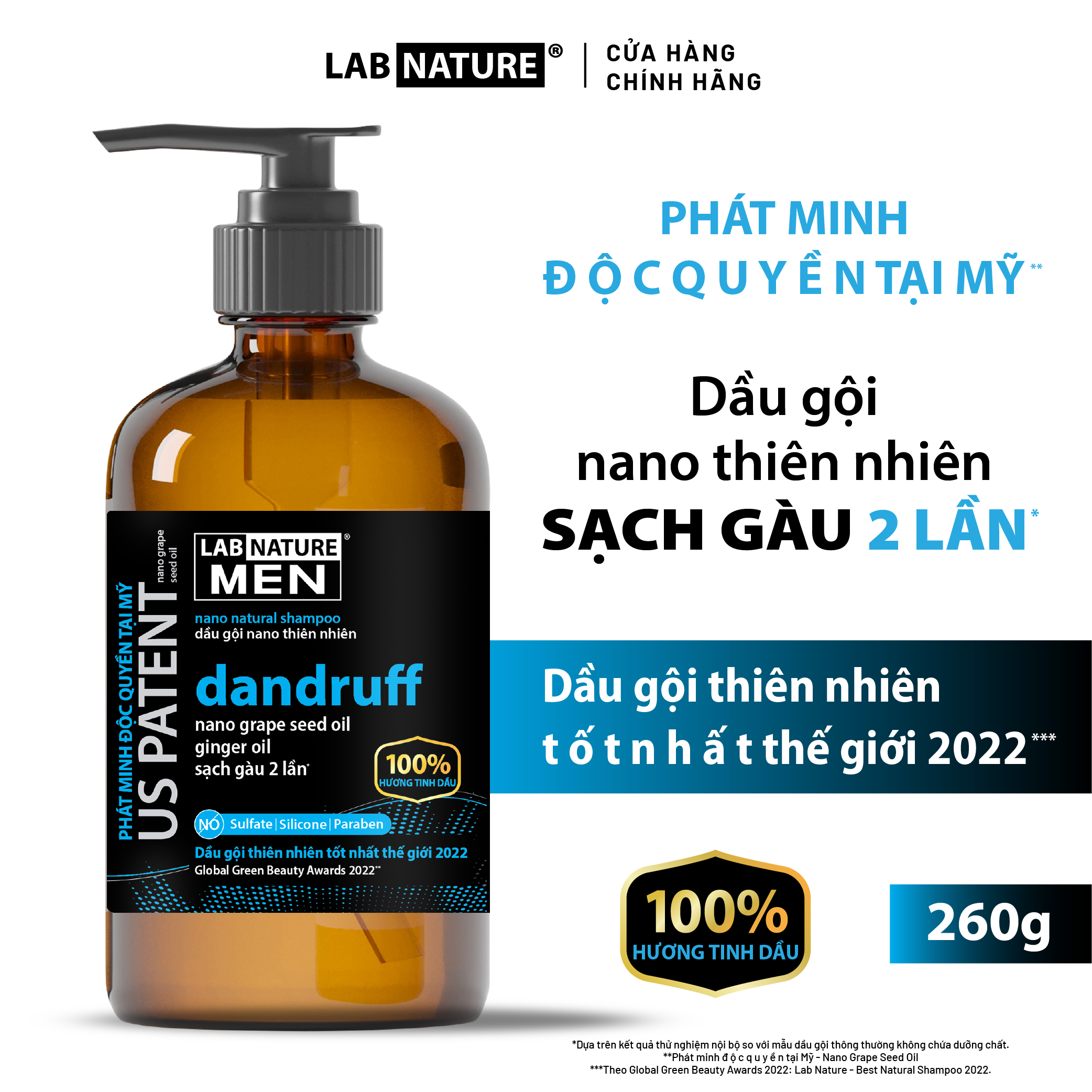 Dầu gội Lab Nature Men Dandruff 260g - Công nghệ Nano Sạch Gàu 2 Lần