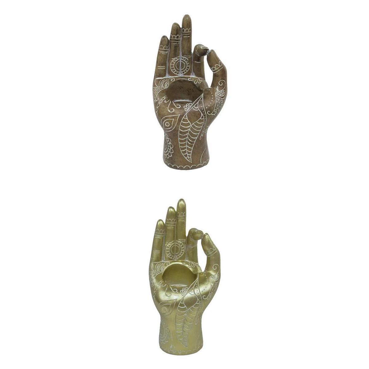 2 Piece Resin Buddha Hand Candle Holder Tealight Figurines Home Hotel Decor