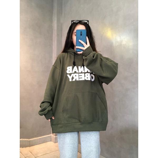 Áo Hoodie nỉ cotton lót bông thêu chữ ANNAB màu xanh form rộng unisex nam nữ