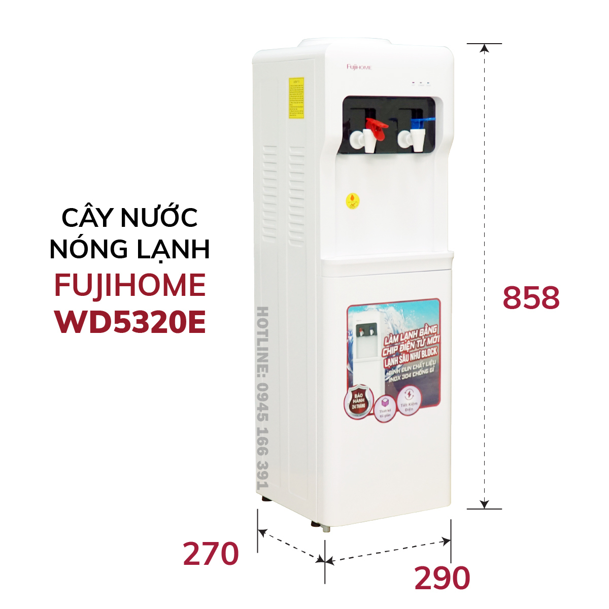 Cây nước nóng lạnh Nhật Bản Fujihome WD5320E khóa vòi nóng, bình lọc tủ máy lọc nước nóng lạnh mini uống tự ngắt tiết kiệm điện - Hàng Nhập Khẩu