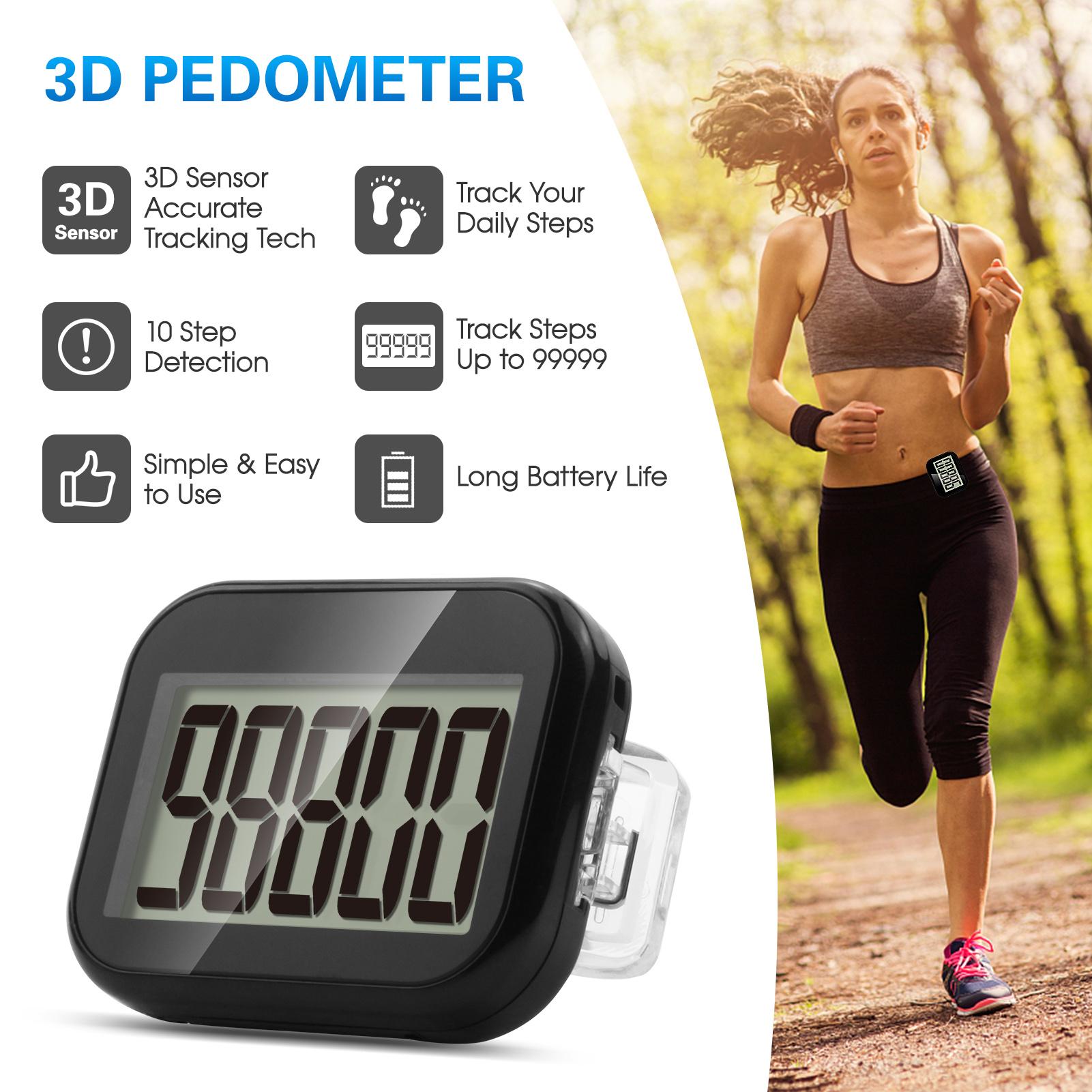 3D Walking Pedometer Step Counter with Removable Clip and Lanyard Accurate Pedometers Step Tracker with Large Display