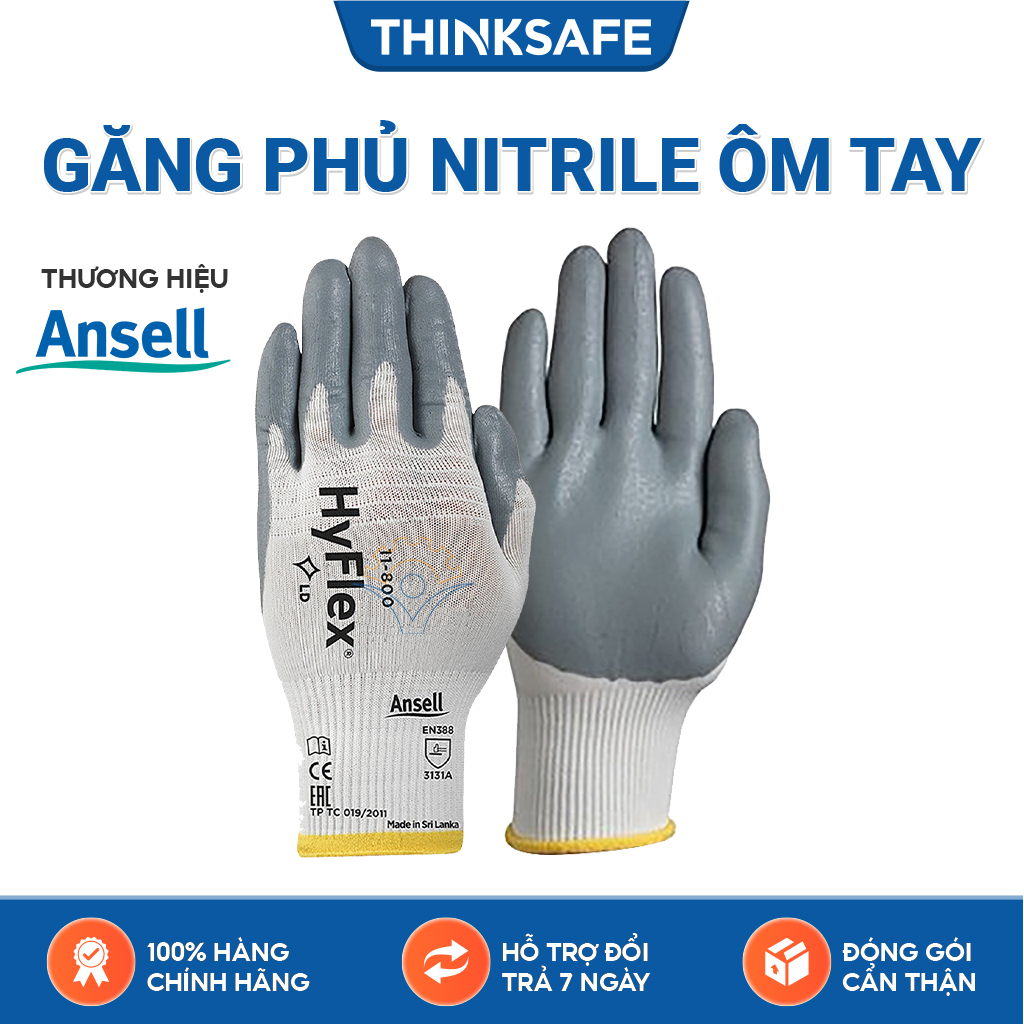 Găng tay đa năng Ansell Hyflex 11-800 bao tay chống dầu nhớt, ôm sát tay, độ khéo léo cao, bao tay bảo hộ lao động cơ khí, kỹ thuật chính xác (Pro Code: 11800080, 11800090)