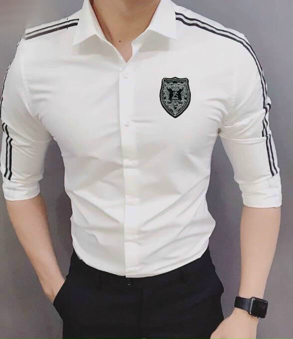 Áo sơ mi nam viền tay, vai họa tiết chữ tàu