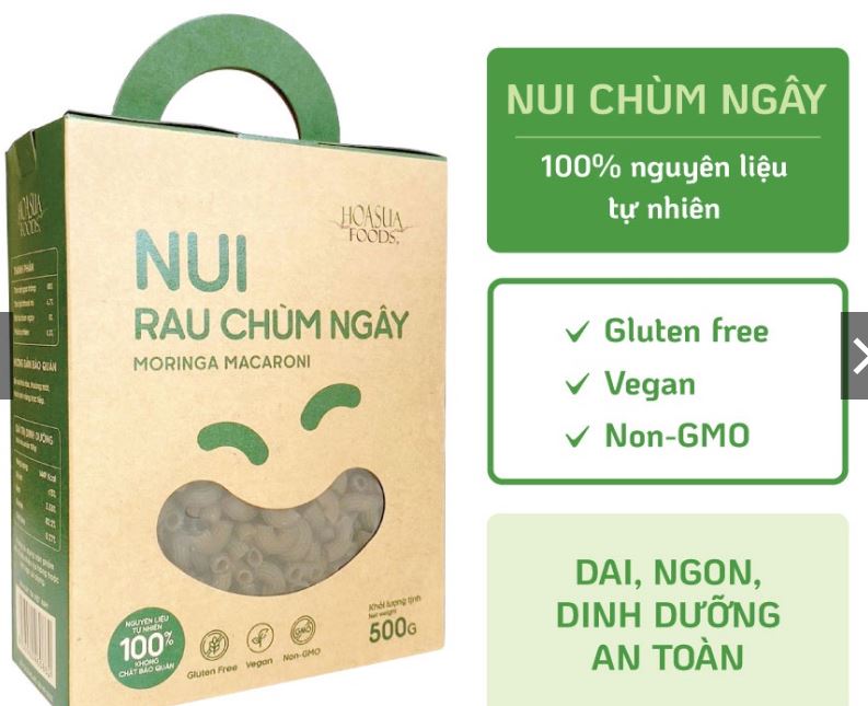Nui chùm ngây Hoa Sữa  Foods hộp 500g - nui rau củ eatclean, healthy, ăn kiêng, thực dưỡng