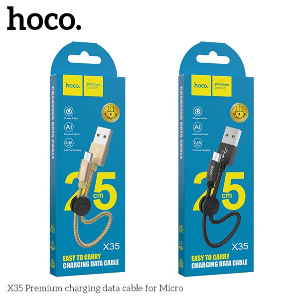 Cáp Hoco X35 Micro - 25cm - Hàng Chính Hãng + Tặng Kèm 2 Dây Bọc Cáp SẠc Lò Xo