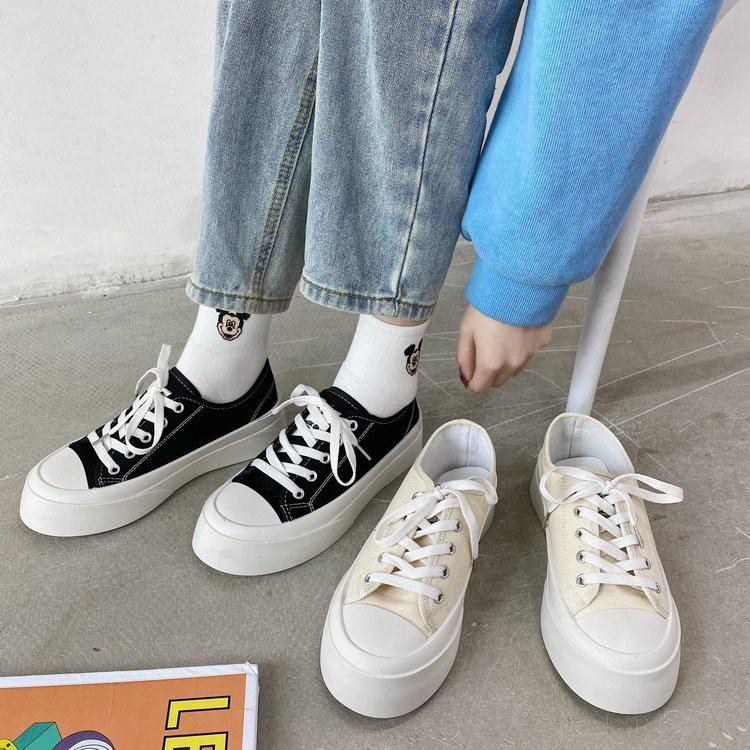Giày Thể Thao Vải Đế Dày Màu Trơn Phong Cách Hàn Quốc Cho Nữ