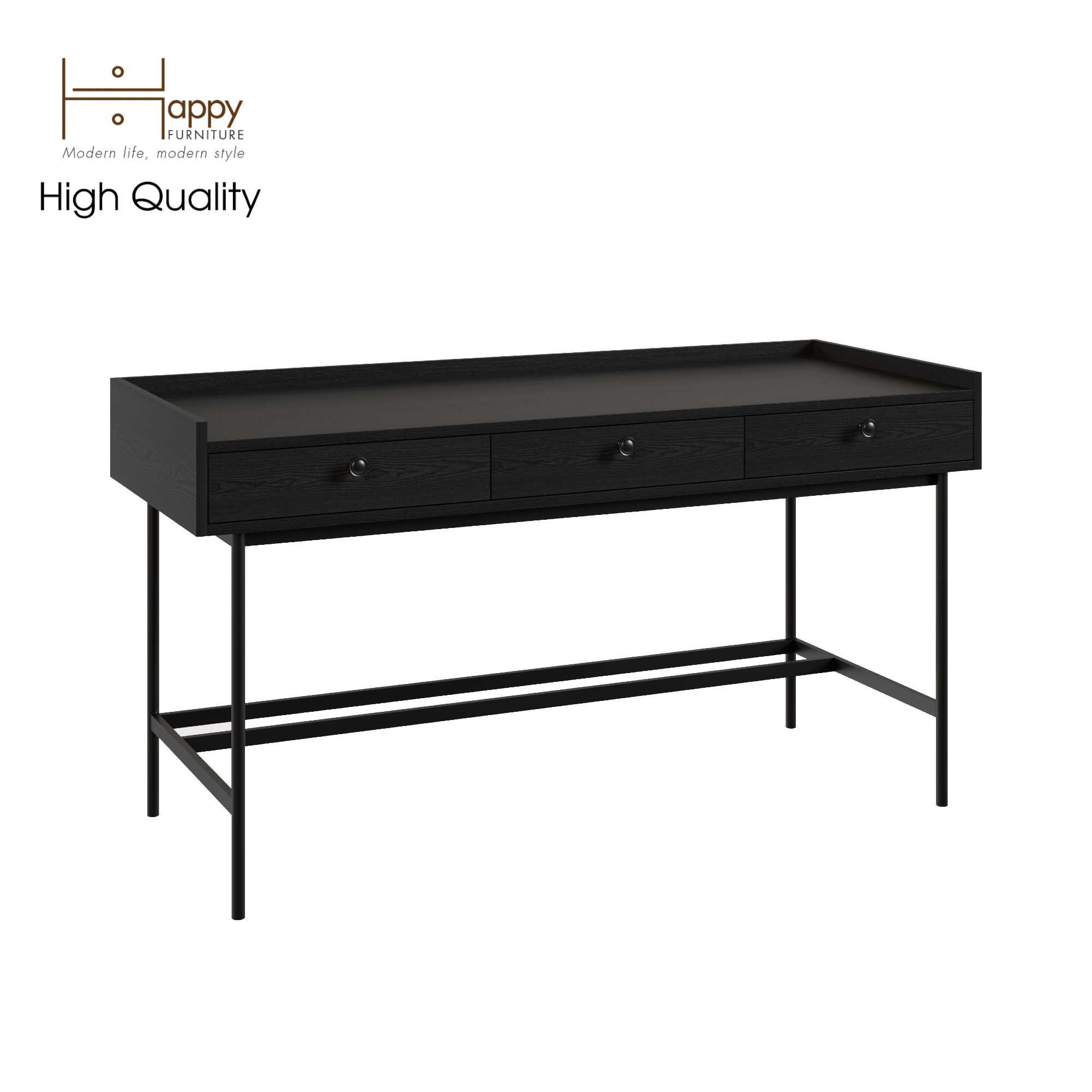[Happy Home Furniture] KINA , Bàn làm việc 3 ngăn - chân sắt , 140cm x 55cm x 75cm ( DxRxC), BAN_041