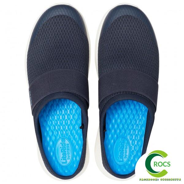 Giày lười vải lưới chống hôi chân -Croslite-Literide-Mesh mule cho nam màu xanh Navy