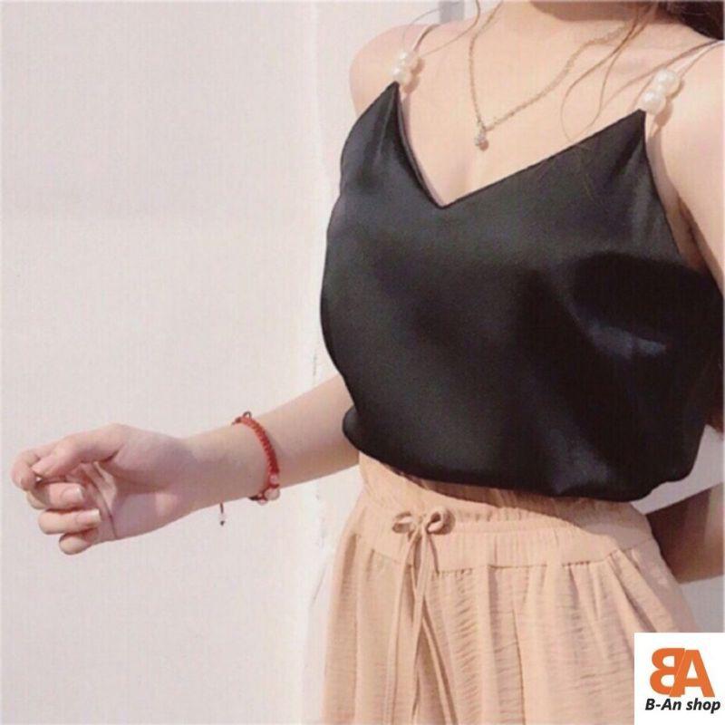 Áo 2 dây cổ tim phi lụa dây đính ngọc - NORN Clothing