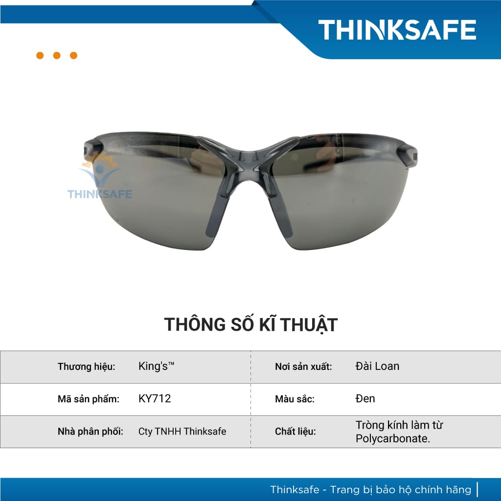 Kính bảo hộ King's Thinksafe, mắt kiếng bảo hộ chống bụi, siêu nhẹ, chống tia uv đi đường, ôm khuôn mặt, màu đen - KY712