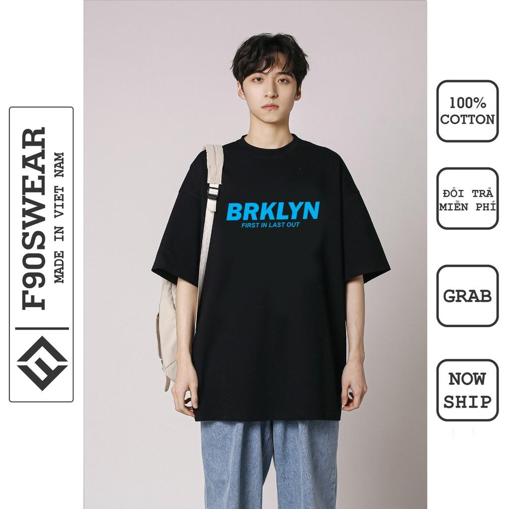 Áo thun tay lỡ 100% Cotton - Áo phông nam nữ tay lỡ form rộng, thun nam nữ in BRKLYN chất cotton co giãn 4 chiều cực mát