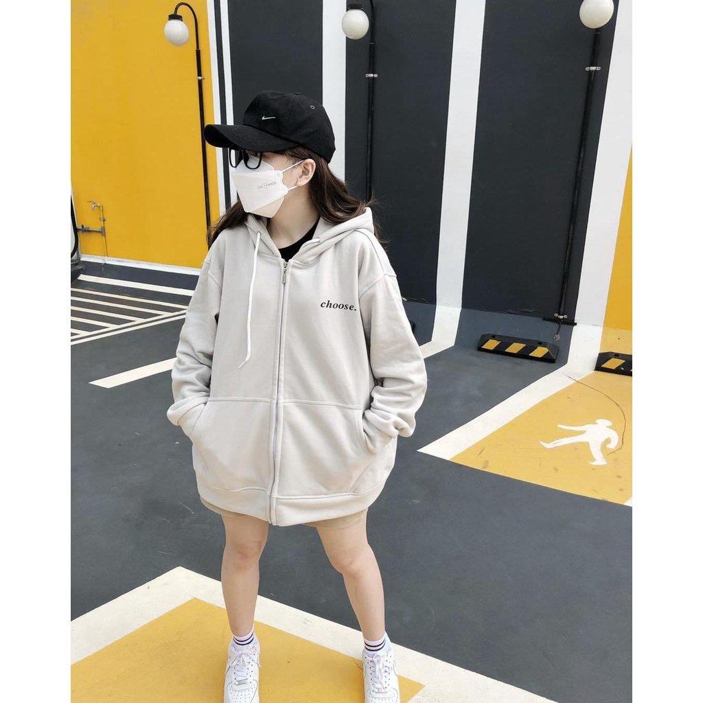 Áo Khoác Nỉ Lót Bông Dây Kéo thêu chữ CHOOSE form rộng ullzang Unisex, ÁO KHOÁC NỈ HOODIE DÂY KÉO THÊU CHỮ  UNISEX - ÁO FORM RỘNG CHẤT NỈ DÀY MỊN DÀNH CHO NAM VÀ NỮ