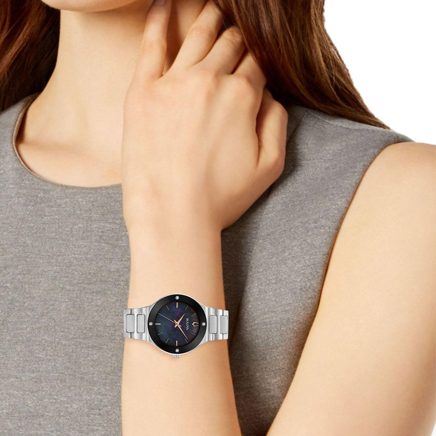Đồng Hồ Nữ Bulova Đính Kim Cương Dây Thép Không Gỉ 96R231 - Mặt Xà Cừ
