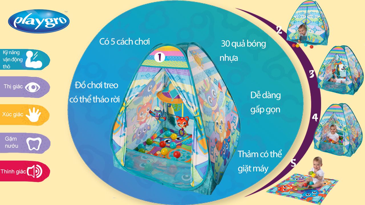 Lều banh có đồ chơi treo nôi Playgro Convert Me Teepee Ball Activity Gym, cho bé sơ sinh đến 24 tuổi