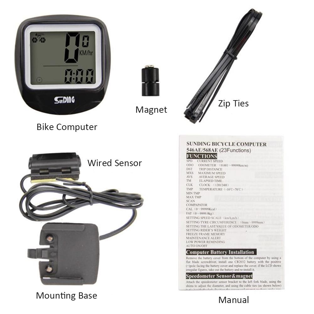 Máy đo tốc độ đi xe đạp có dây SunDing Màn hình LCD cho xe đạp leo núi với đèn nền màu xanh lá cây