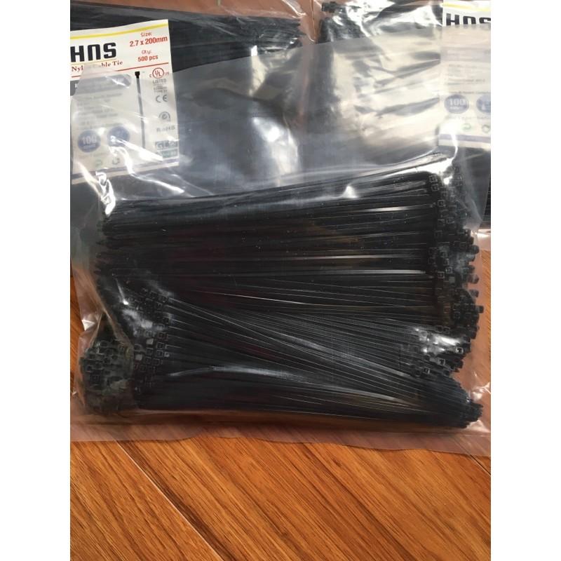 Túi 500 sợi dây rút nhựa, dây thít, lạt nhựa đen 20cm (2.7*200mm)