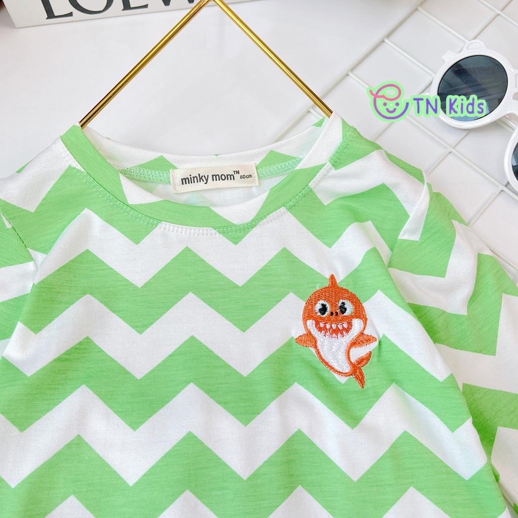 Bộ dài tay thun lạnh sóng biển thêu baby Shark cho bé trai bé gái chất mềm mịn mát [ HÀNG CAO CẤP ]