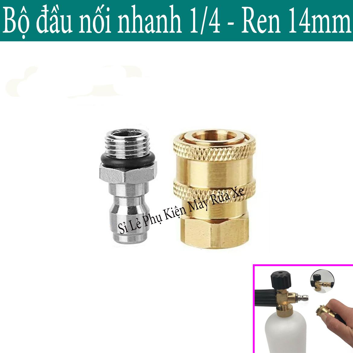 Bộ Khớp Nối Nhanh Ren 14mm Cho Máy Rửa Xe, Đầu Nối Nhanh 1/4 Chất Liệu Đồng Thau