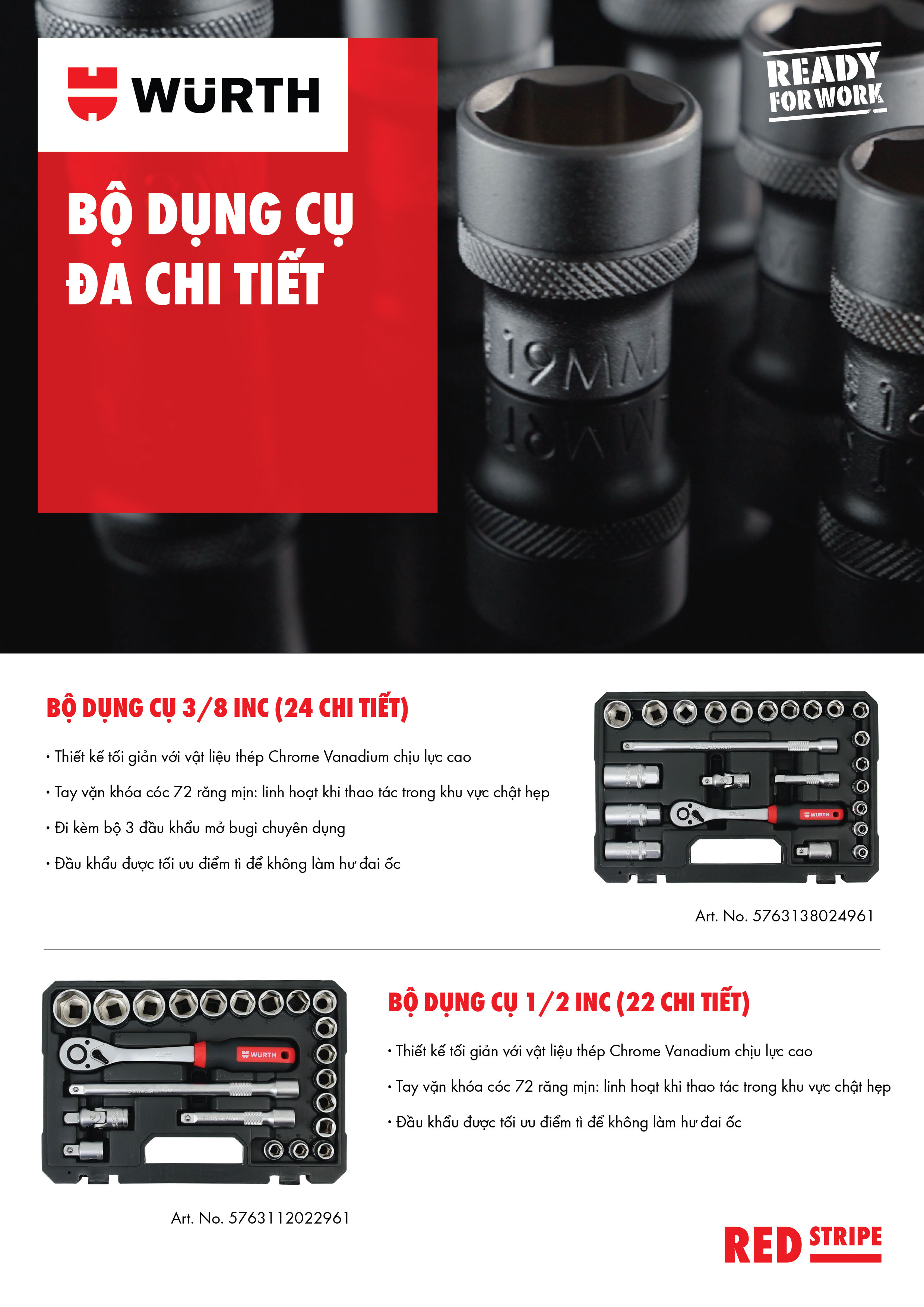 Wurth Bộ Dụng Cụ 3/8 INC 24 Chi Tiết REDSTRIPE