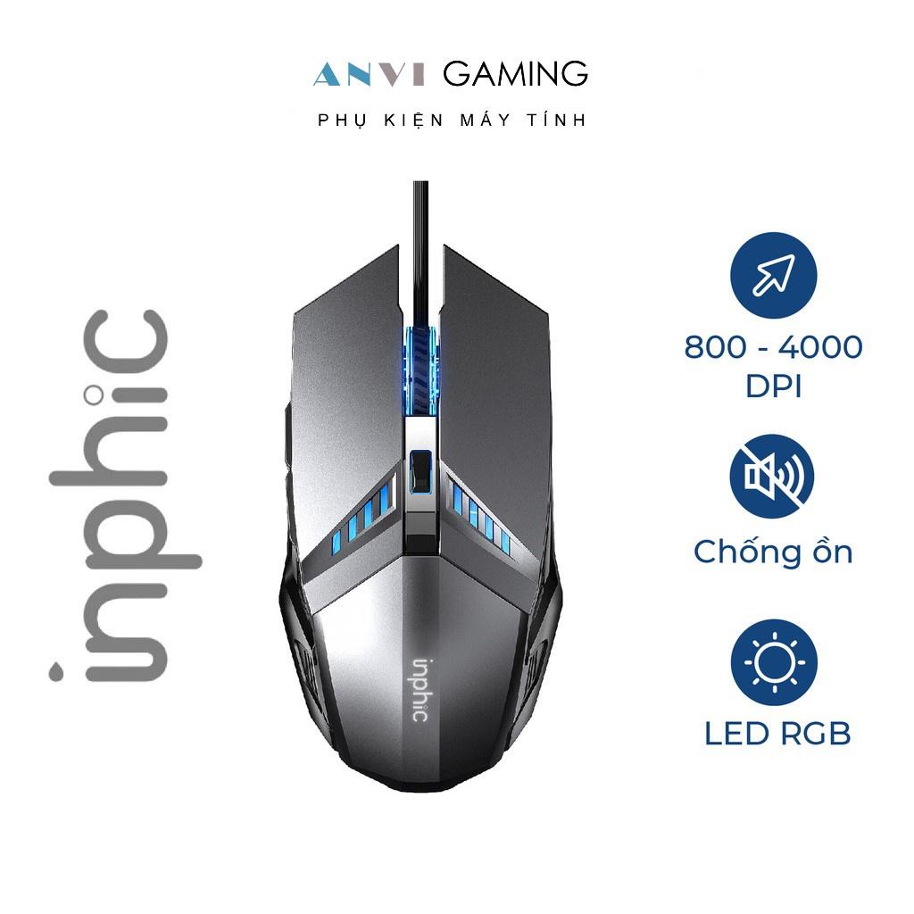 Chuột gaming có dây INPHIC PW2H, LED 12 màu RGB, thiết kế mạnh mẽ, đế kim loại - 4000DPI siêu nhạy - Hàng Chính Hãng