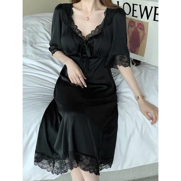 Váy ngủ trắng sang trọng dáng dài phối ren mềm mại thoáng mát - Đầm ngủ cao cấp dáng dài lụa cao cấp
