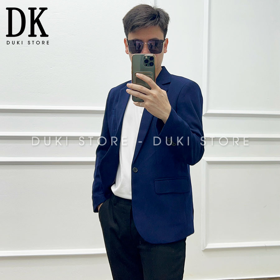 Áo vest nam, áo blazer nam 1 cúc Hàn Quốc màu xanh than trẻ trung BDK0005 - DUKI STORE