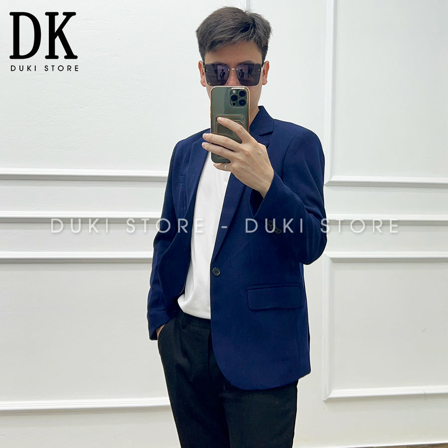 Áo vest nam, áo blazer nam 1 cúc Hàn Quốc màu xanh than trẻ trung BDK0005 - DUKI STORE