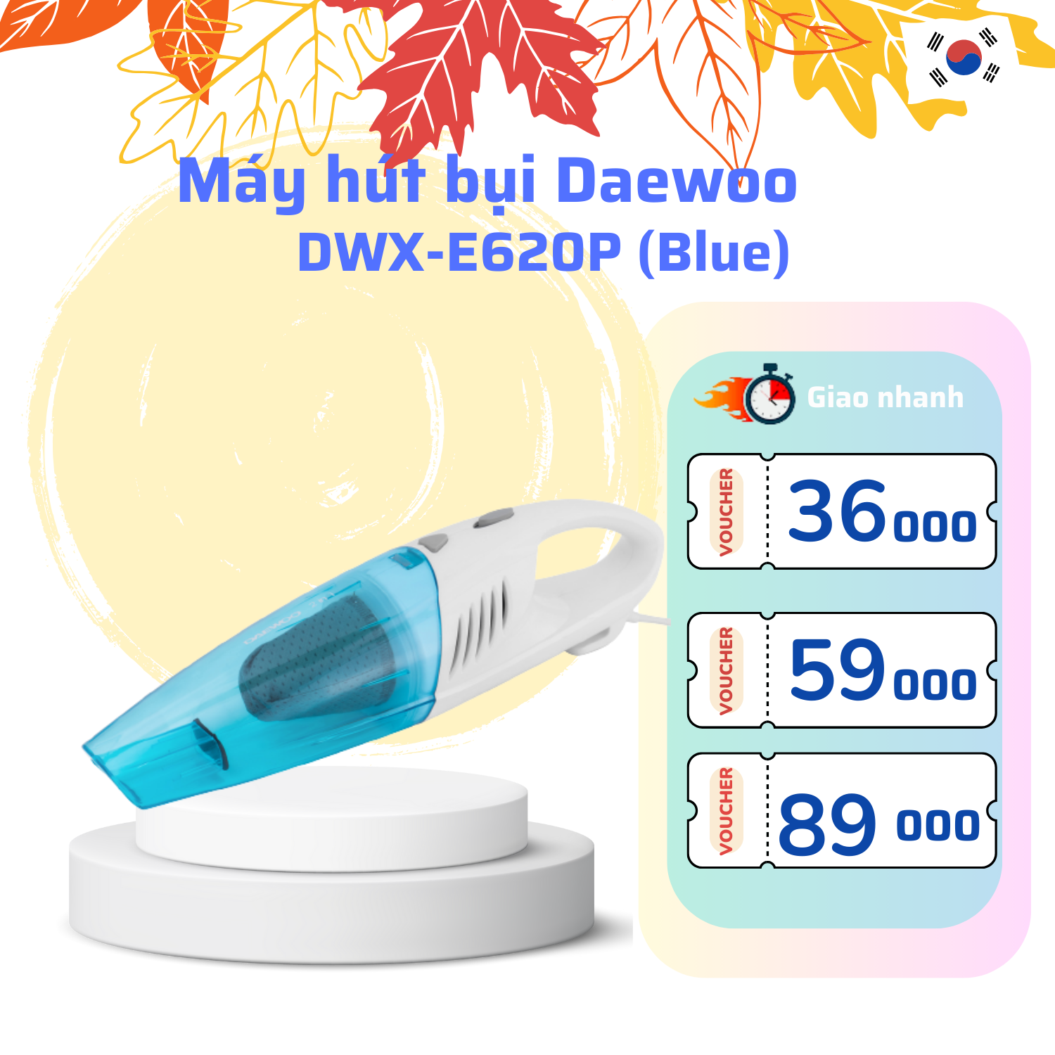 Máy hút bụi cầm tay 2 trong 1 Daewoo DWX-E620P công suất 600W, màng lọc Hepa, hàng chính hãng