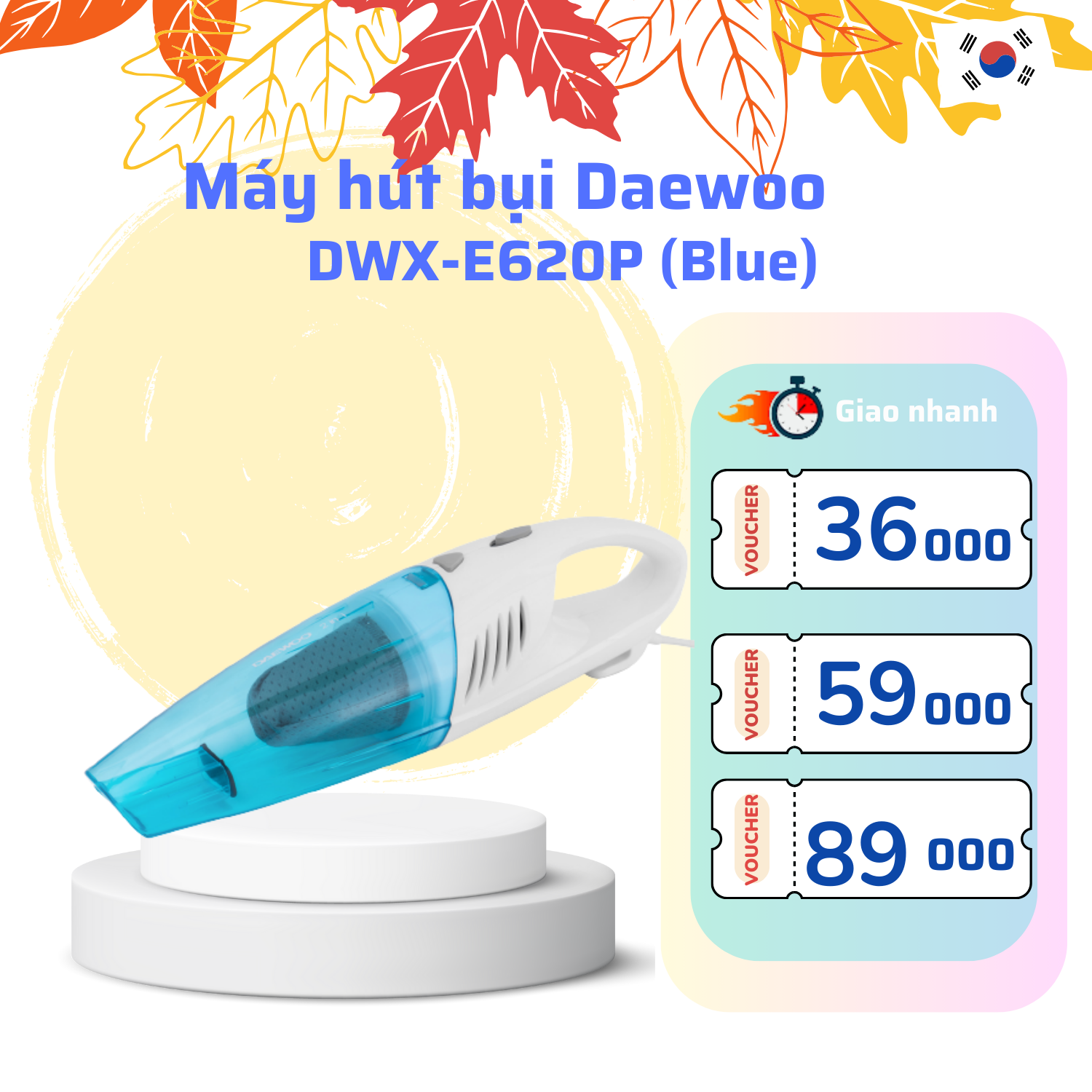 Máy hút bụi cầm tay 2 trong 1 Daewoo DWX-E620P (Blue) công suất 600W, màng lọc Hepa, hàng chính hãng