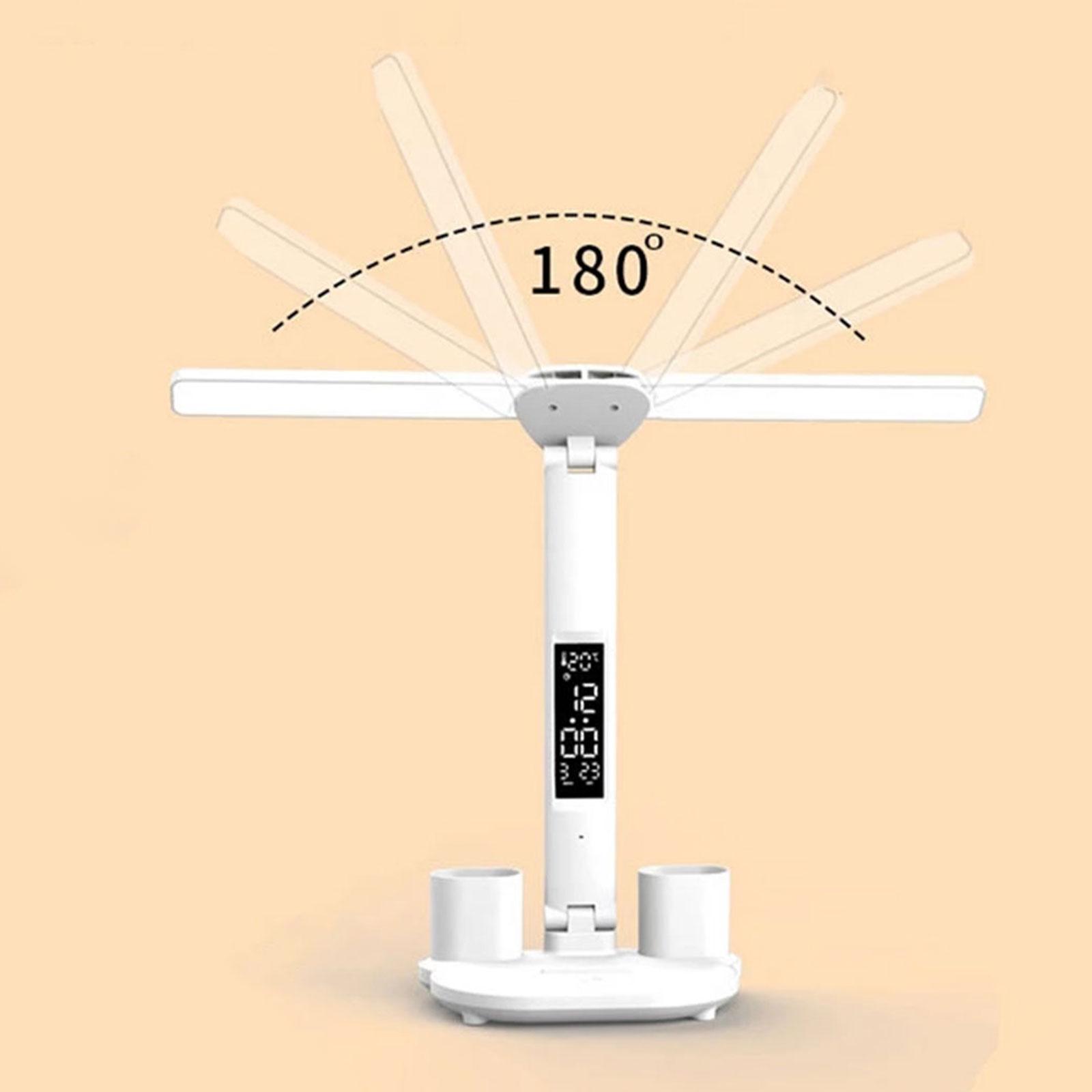 LED Desk Lamp Rechargeable with Clock Date Temperature Table Lamp Dorm