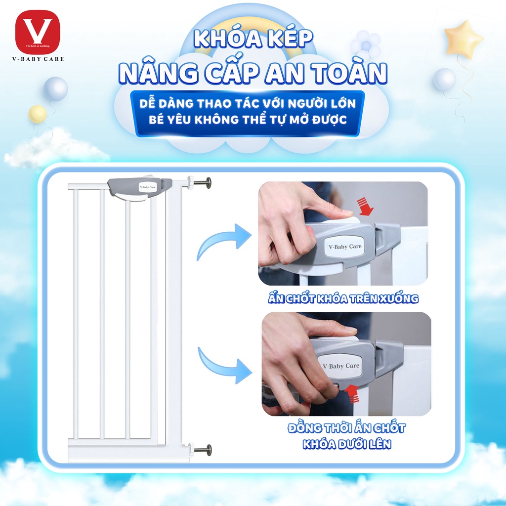 Combo Thanh chặn cầu thang và cửa- Không cần khoan đục- (Rộng 72-85cm, cao 76cm) và thanh nối 10cm giúp Bé an toàn  