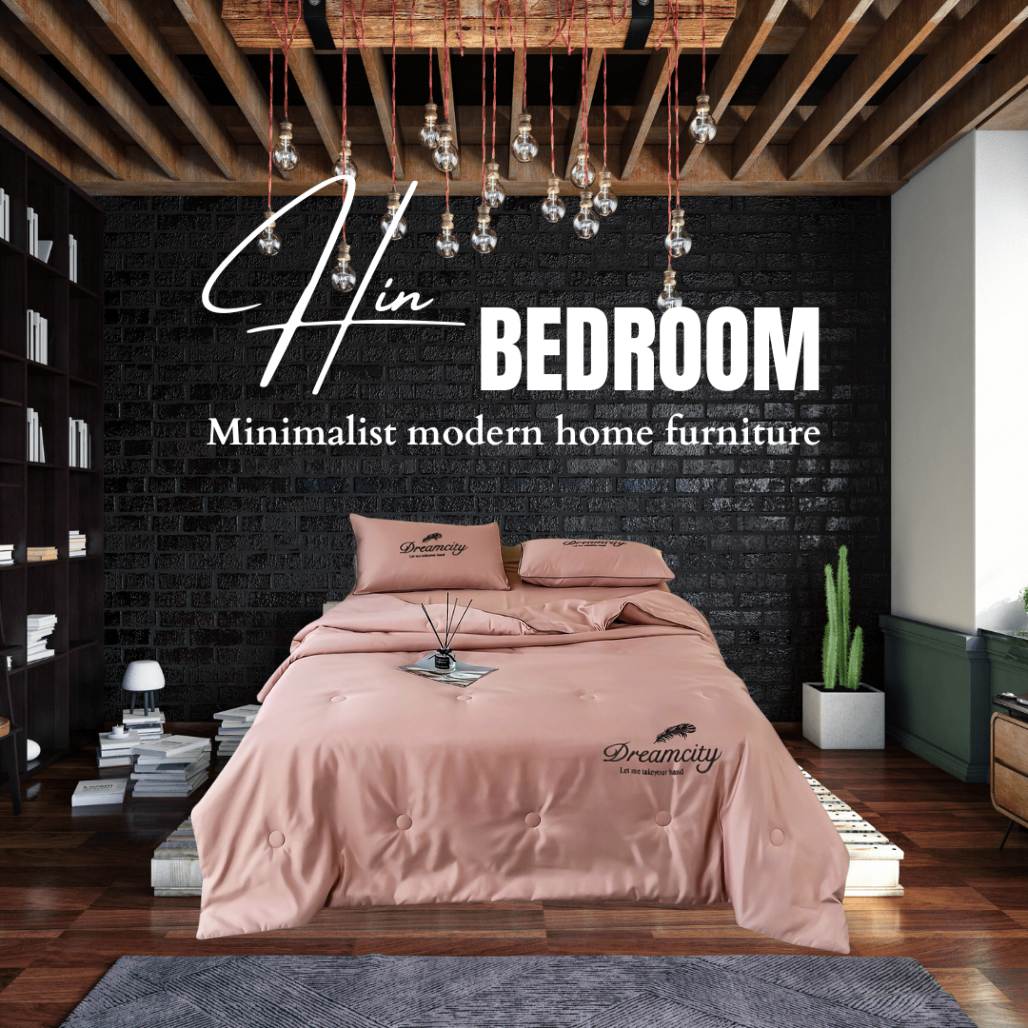 Bộ Chăn Ga Gối Đệm 5 Món Lụa Dream City Set Chăn Ga Drap Trải Giường Chăn Chần Bông Đẹp Hin Home Bedding Mẫu Hồng