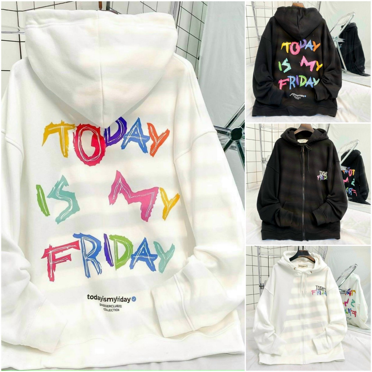 Áo Khoác Nỉ TODAY Í MY FRIDAY Nón Mũ 2 Lớp - FREESHIP Hoodie Phốí Túi Khóa Kéo Zip Form Rộng Nam Nữ Cặp Đôi - Thu Đông