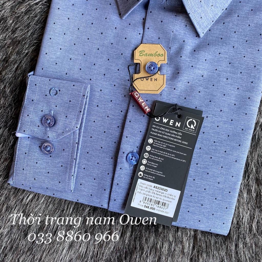 OWEN - Áo sơ mi dài tay Owen Slimfit chất sợi tre màu xanh chấm bi 23302