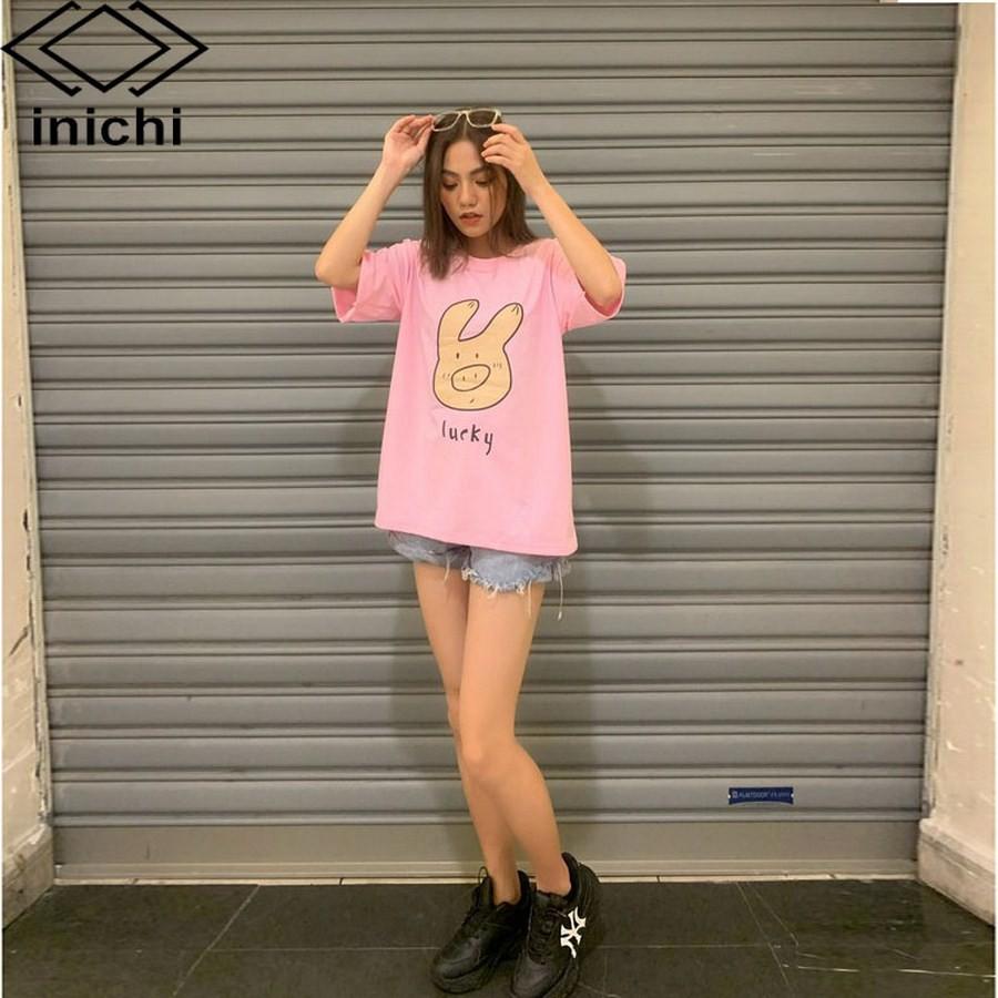 Áo thun Unisex INICHI tay lỡ form rộng phong cách nam nữ in hình chú heo lucky - A660 xanh lá