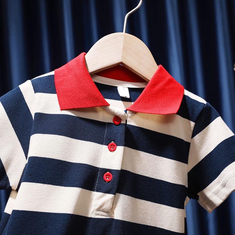 VT42 Size90-130 Váy đầm bé gái vải thun sọc ngang thoáng mát Thời trang trẻ Em hàng quảng châu