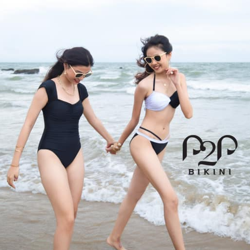 P2P BIKINI - Bikini hai mảnh cột dây, quần tam giác phối dây trắng đen - BTK350M_TG1