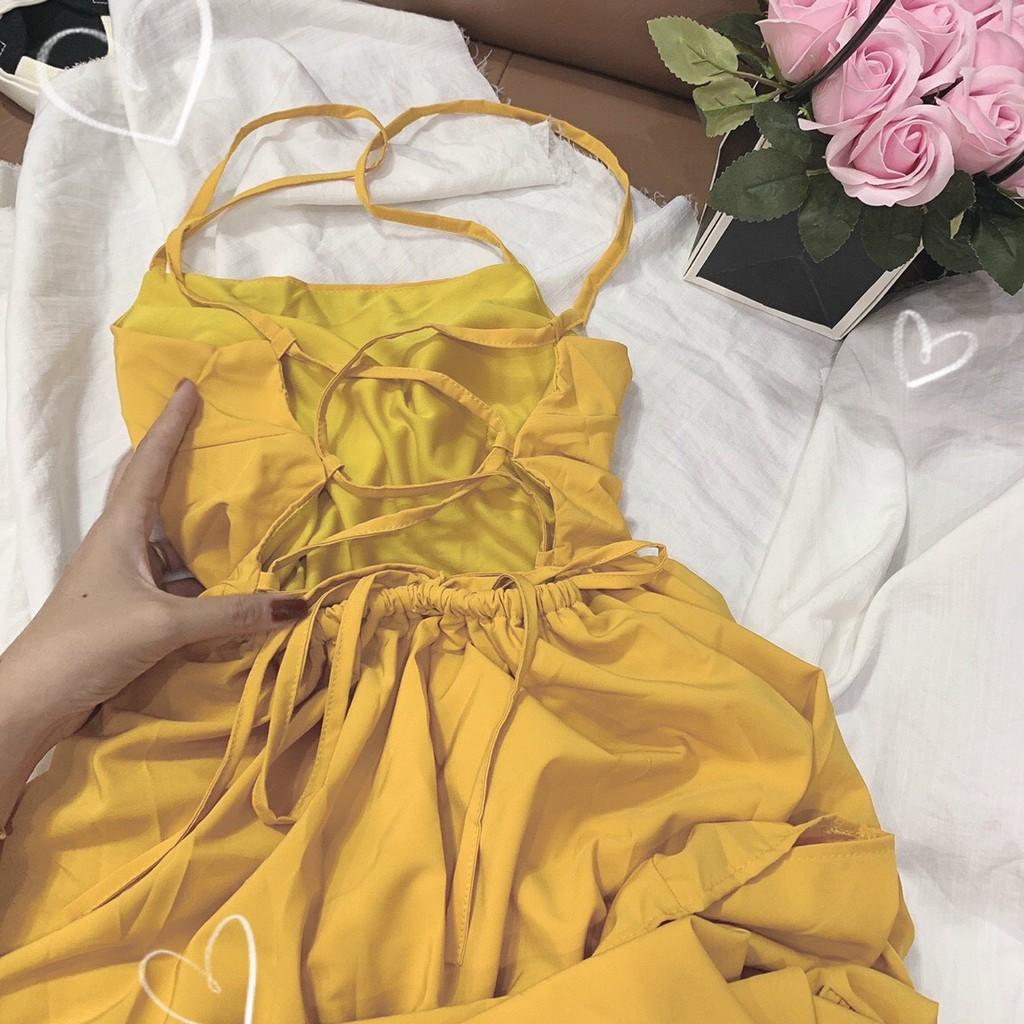 Đầm Maxi Vàng Đan Sau Lưng  Váy 2 Dây Dáng Suông Dài Hot Xuân Hè 2021