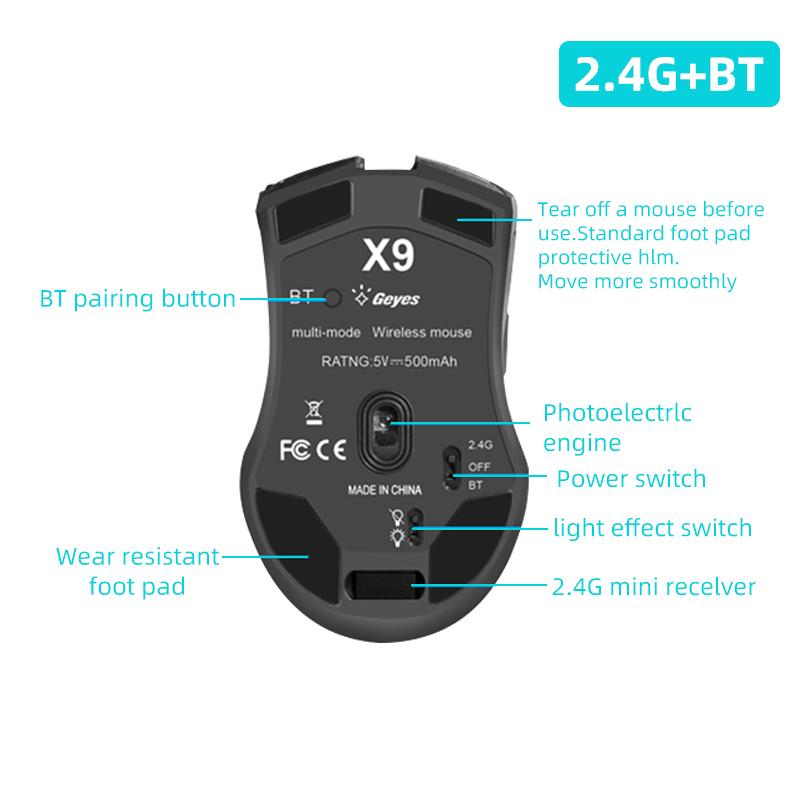 VT Chuột Không Dây Bluetooth 4.0 + 2.4G Sạc 2400DPI Có Thể Điều Chỉnh Cực Im Lặng Ergonomic